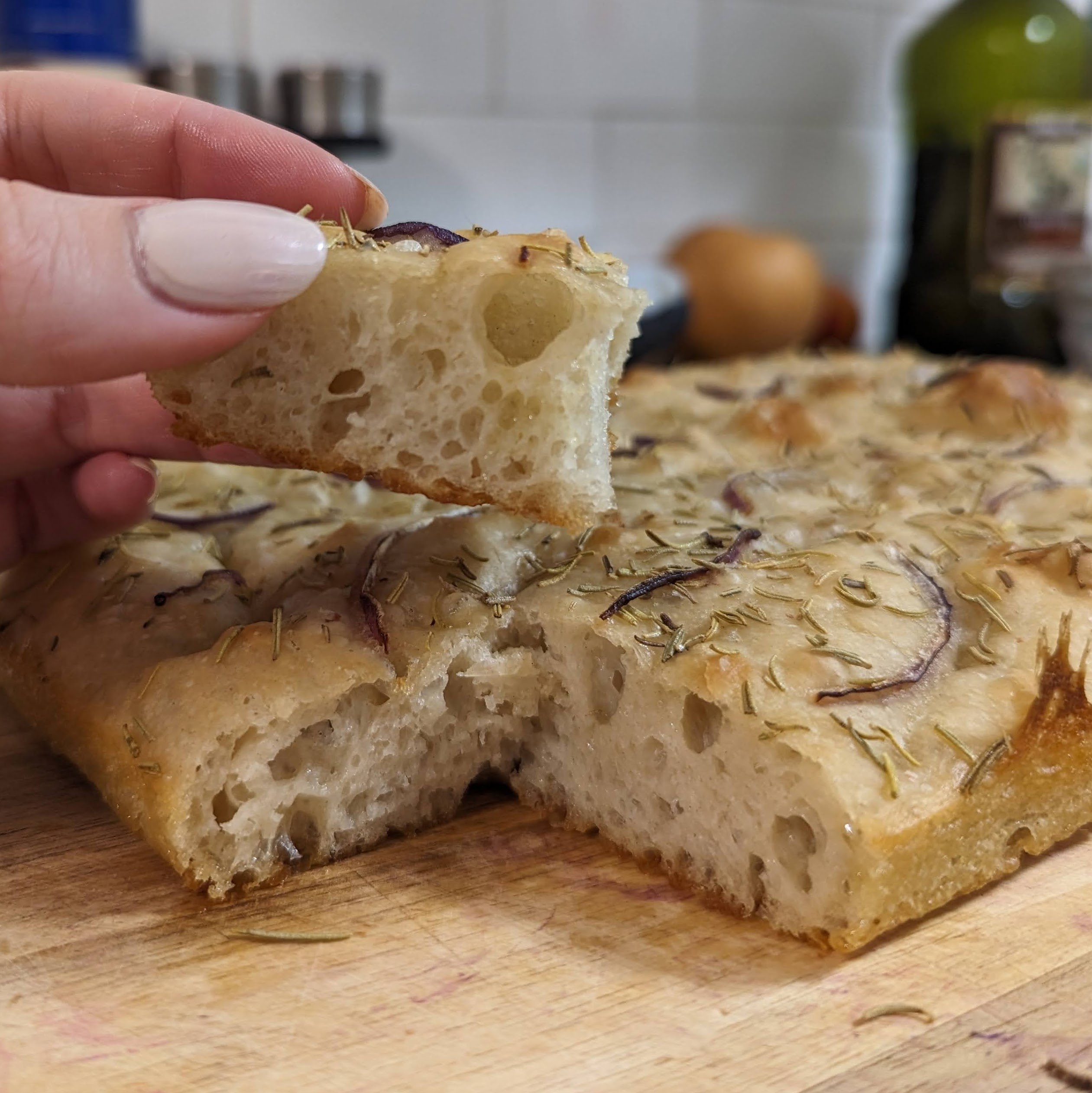 Cut piece of focaccia