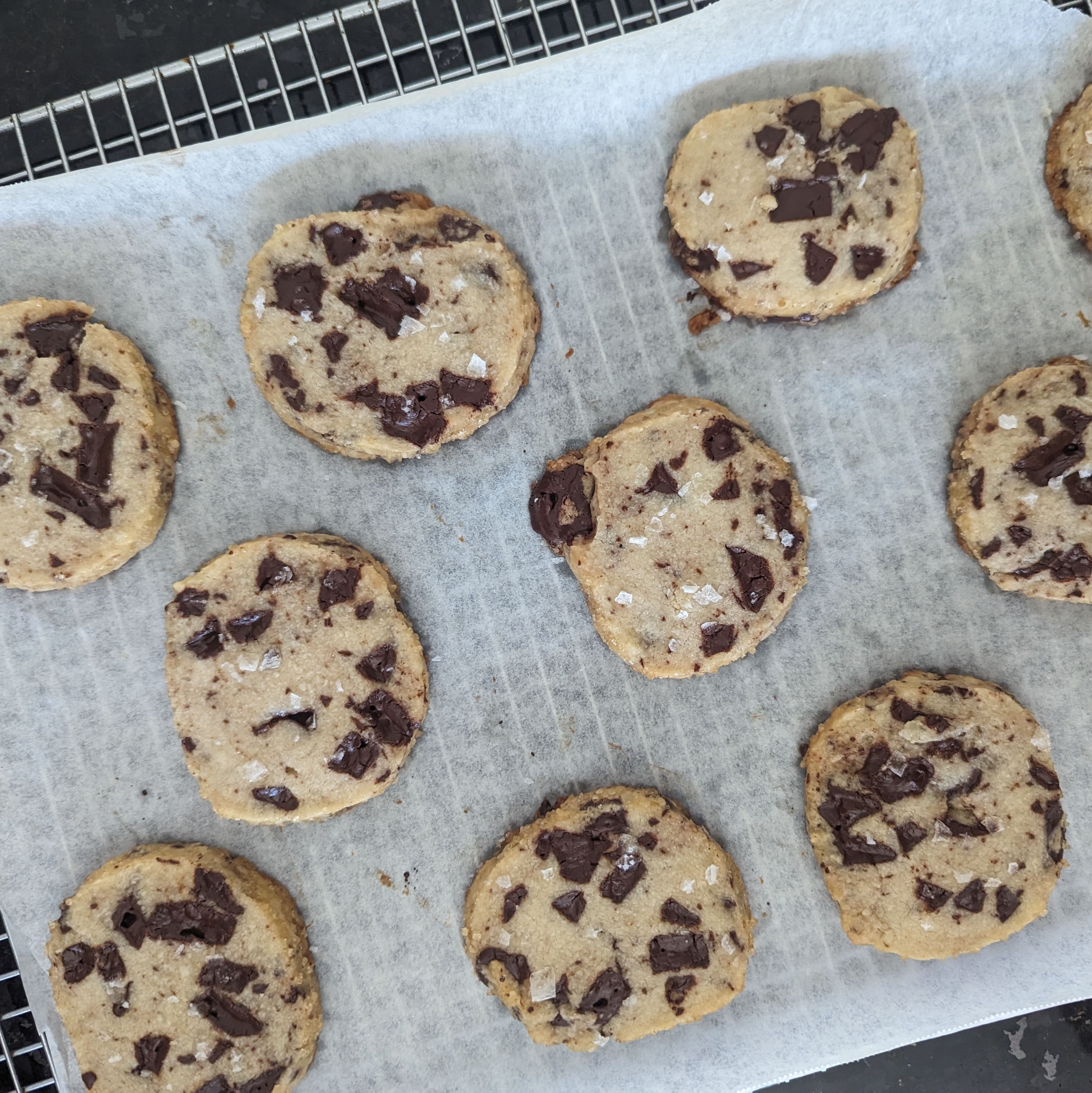 Salted chocolate chunk shortbread cookies